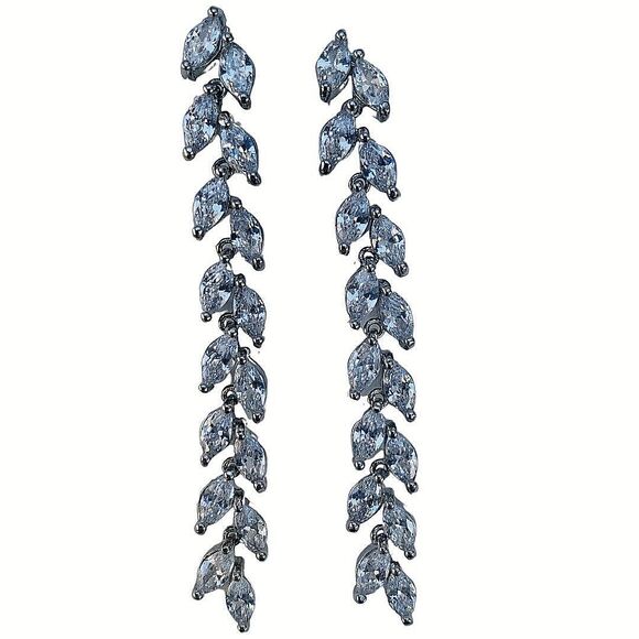 925 Sterling Silver Long Dangle Earrings 2.5"  Cubic Zirconia Marquise Formal - Picture 7 of 7